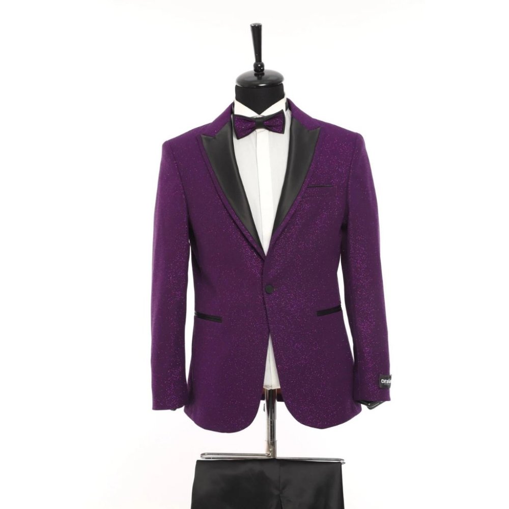 Derman Purple Pointed Collar Silvery Classic 2 Piece Tuxedo